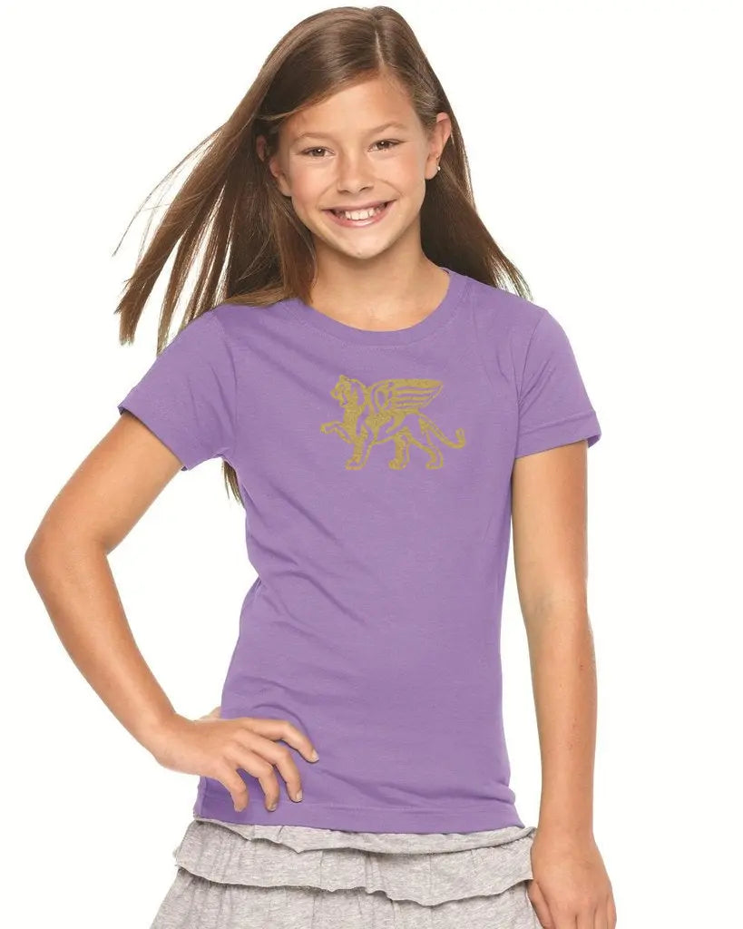 Girls Gold Lion Comfort Tee - Loriet Activewear